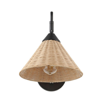 Kiawah 11" 1-Light Vintage Coastal Rattan/Metal Swing Arm LED Sconce - JONATHAN Y